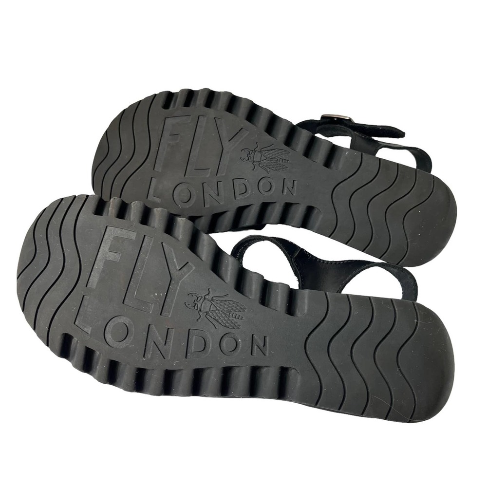FLY LONDON EMITFLY WEDGE SANDALS IN BLACK LEATHER WOMEN SIZE EU39/US9 - Picture 10 of 10